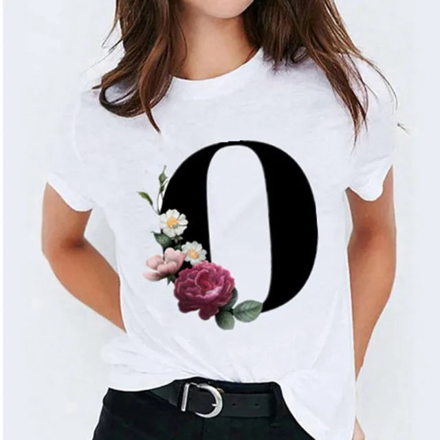 26 Letter Printed Women's T-shirts