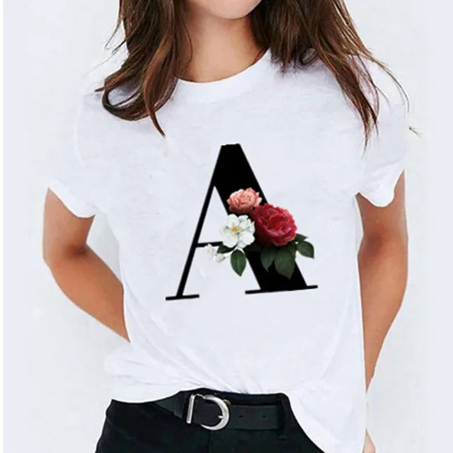 26 Letter Printed Women's T-shirts