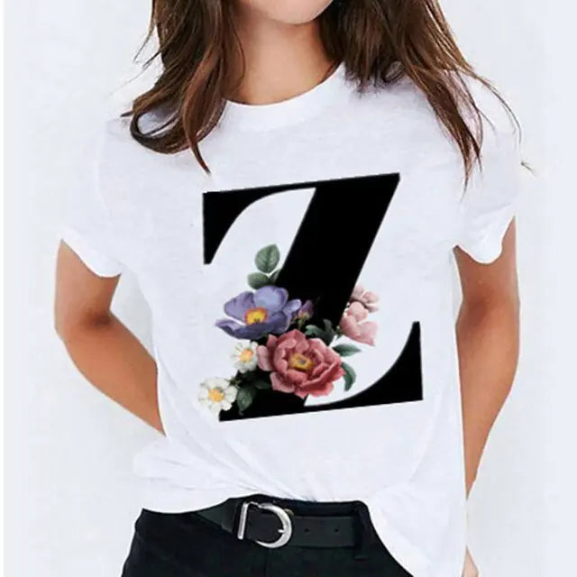 26 Letter Printed Women's T-shirts