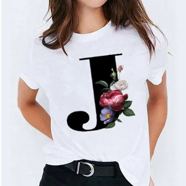 26 Letter Printed Women's T-shirts